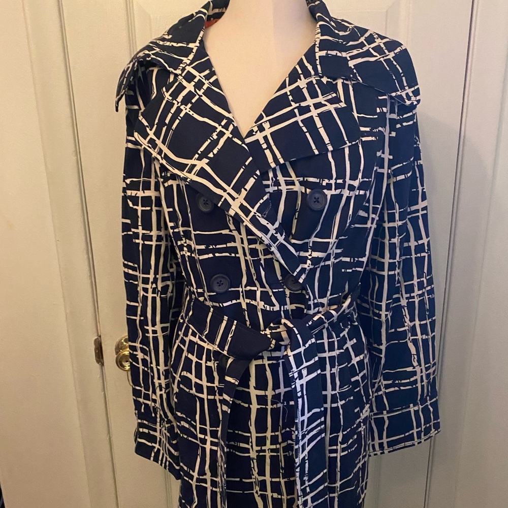 Never been worn blue and white Merona Trench Coach with belt…size Large